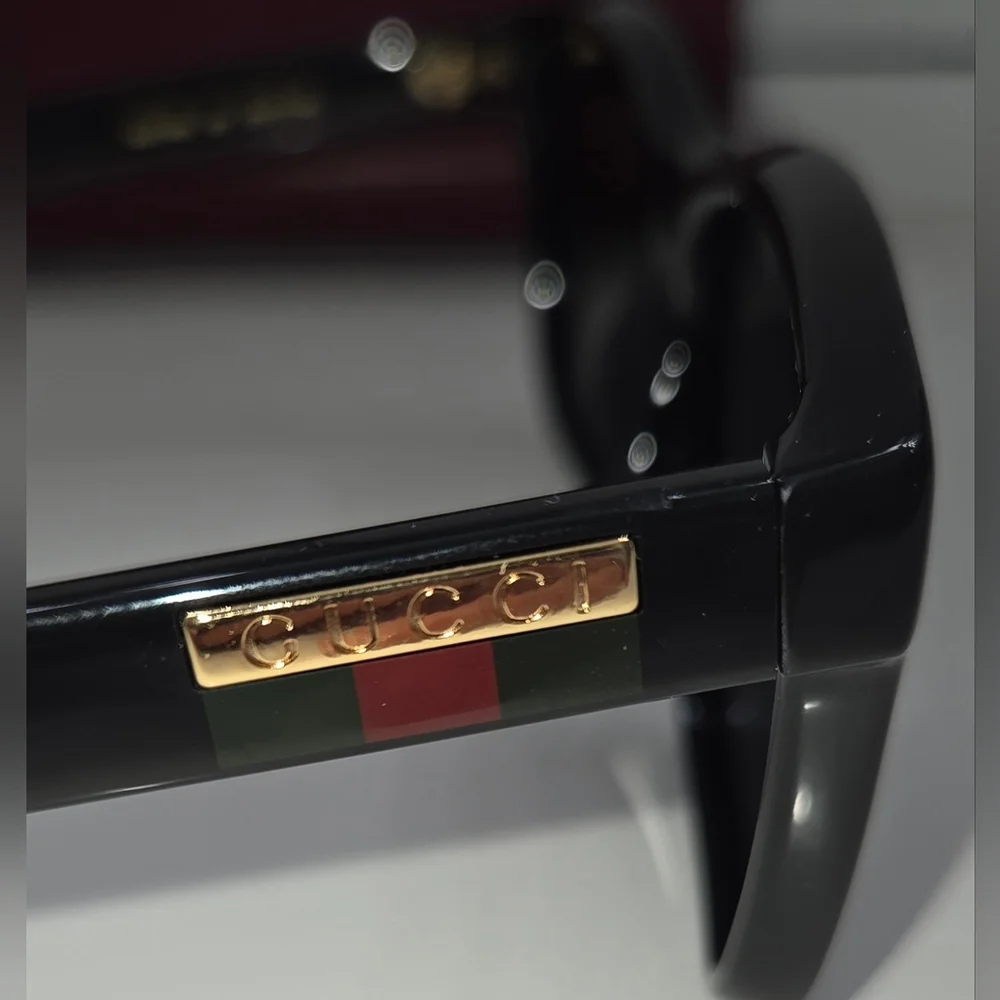 Gucci GG0746S Black Square Sunglasses Gold Logo Web Stripe Unisex Italy